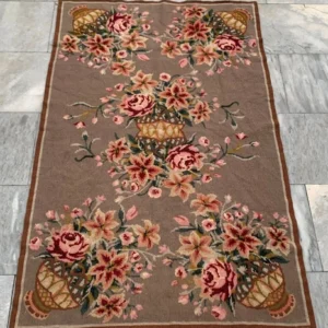 Vintage French Style Aubusson Needle point Stunning Area Rug 3x5 ft Free Ship
