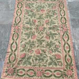 Vintage Aubusson Rug Handmade French Style Cozy Needlepoint Rug 3x5 ft