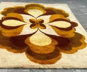 Vintage Scandinavian Rya Rug Swedish Beautiful Area Rug 7x10 ft Free Ship