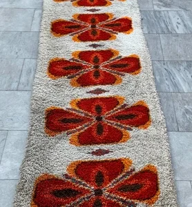 Vintage Scandinavian Rya Rug Swedish Cozy Floral Runner Rug 2x11 ft Free Ship