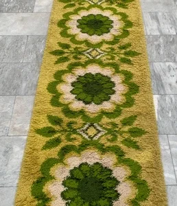 Vintage Scandinavian Rya Rug Swedish Cozy Floral Runner Rug 2x11 ft Free Ship