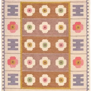 Vintage Scandinavian Swedish Kilim Flatweave Rug For  Bedroom