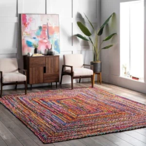 Rug Cotton Chindi Runner Rectangle Hand Braided Farmhouse Area Rug Boho Rug Mat