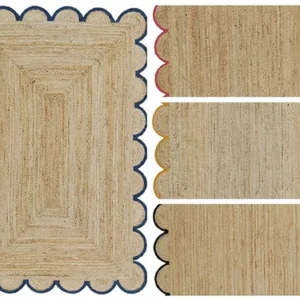 Jute Scallop  Rug Rectangle Shape Hand Braided Area Rug for Living Room Hallway