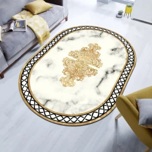 Gold Detailed Rug,Marble Pattern Rug,White Rug,Living Room Rug,Modern