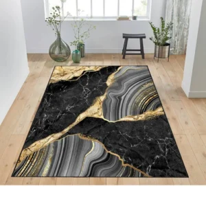 Marble Rug, Living Room Rug, Black Gray Gold Marble Rug, Pattern Rug, Design Art