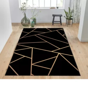 Black Gold Geometric Rug | Modern Luxury Carpet | Elegant Home Decor Mat, Marble