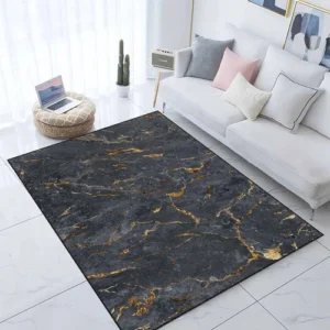 Marble Rug, Black Gold Rug, Luxury Carpet, Modern Floor Art, Elegant Decor Rug
