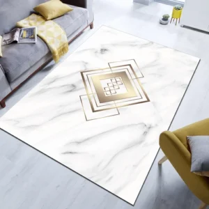 Gold Detailed Rug,Marble Pattern Rug,White Rug,Living Room Rug,Modern