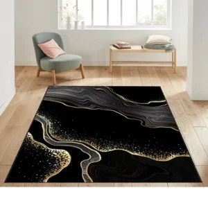 Marble Rug, Black, Brown and Gold Marble Rug, Living Room Rug, Pattern Carpet
