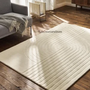Cream Hand-Tufted Area Rug | Minimalist Textured Carpet for Living Room