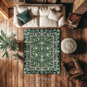 Muted Green Boho Area Rug | Rustic Aesthetic Living Room Pastel Green Home Decor
