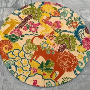 Vintage French Style Aubusson Rug Needlepoint Round Animals Rug 5x5 ft Free Ship