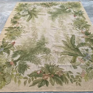 Vintage Handmade Aubusson Rug French Style Chain Stitch Needlepoint Rug 6x9 ft